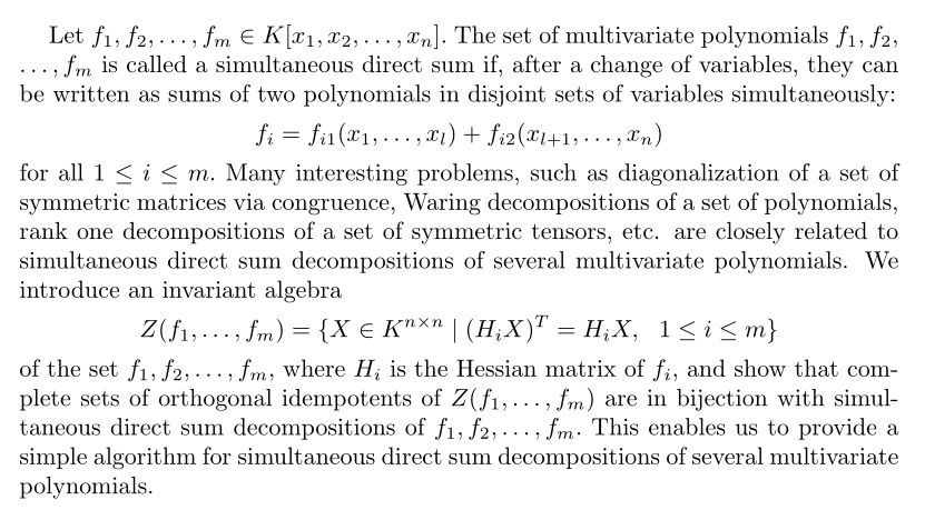 Simultaneous direct sum decompositions of several multivariate polynomials