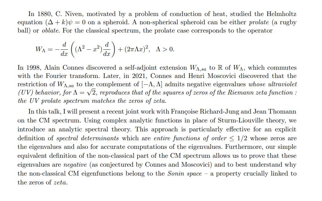 A complex analytic approach of the Connes-Moscovici prolate spectrum which matches the zeros of zeta