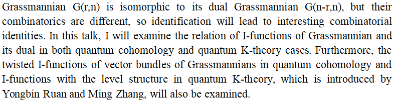 $I$-function of Grassmannian and its dual
