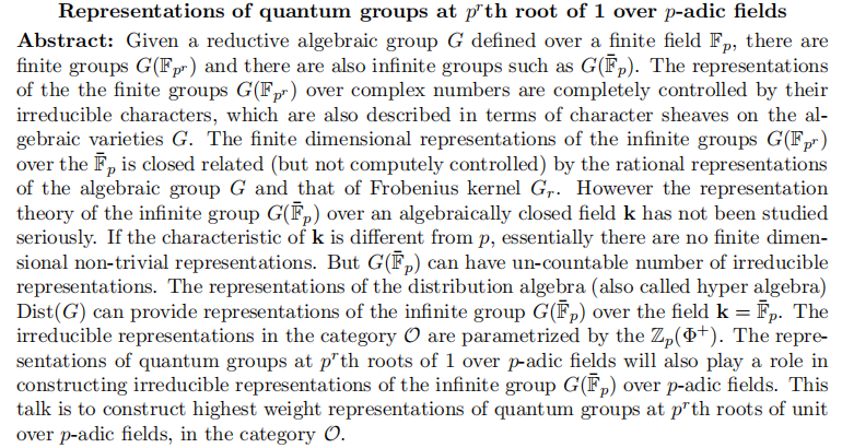 Representations of quantum groups at p-rth root of 1 over p-adic fields
